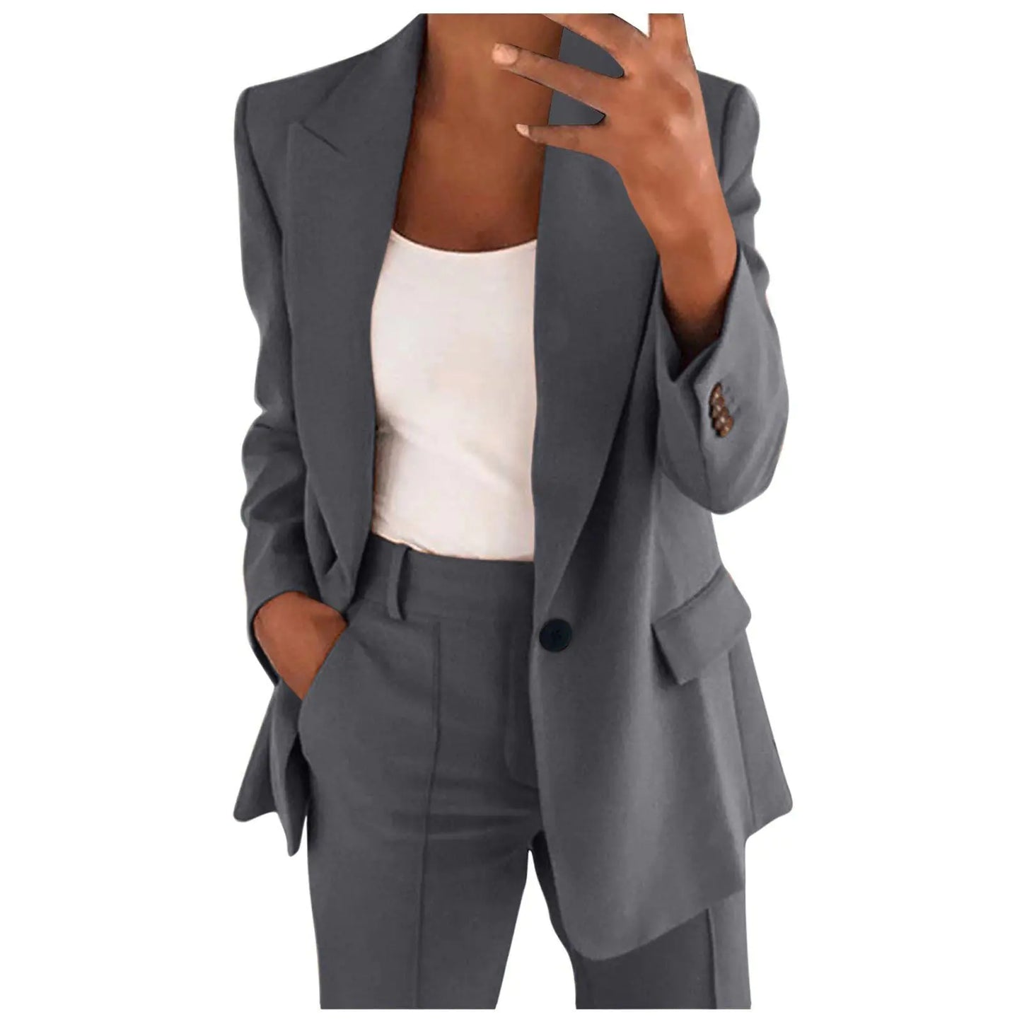 Business Casual Outfits for Women Professional Pant Suits 2 Piece Office Outfit Work Blazer Set Women Dressy Suit Wide Leg Pants Set Fashion Outfits Dark Gray