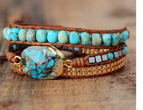 Turquoise Handmade Woven Bracelet - Multi-Layer Style