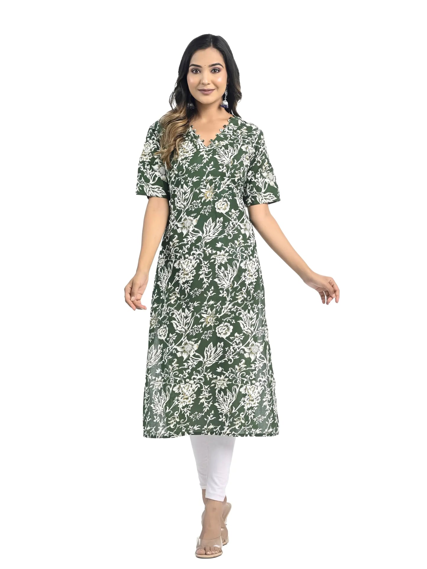 Ramkudi Kurtis For Women | Indian Style Cotton Kurta | Indian Tunic Top For Girls | Readymade Kurti Green