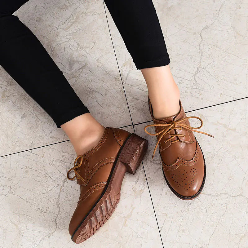 Genuine Leather Round Toe Casual Slip-On Women's Shoes