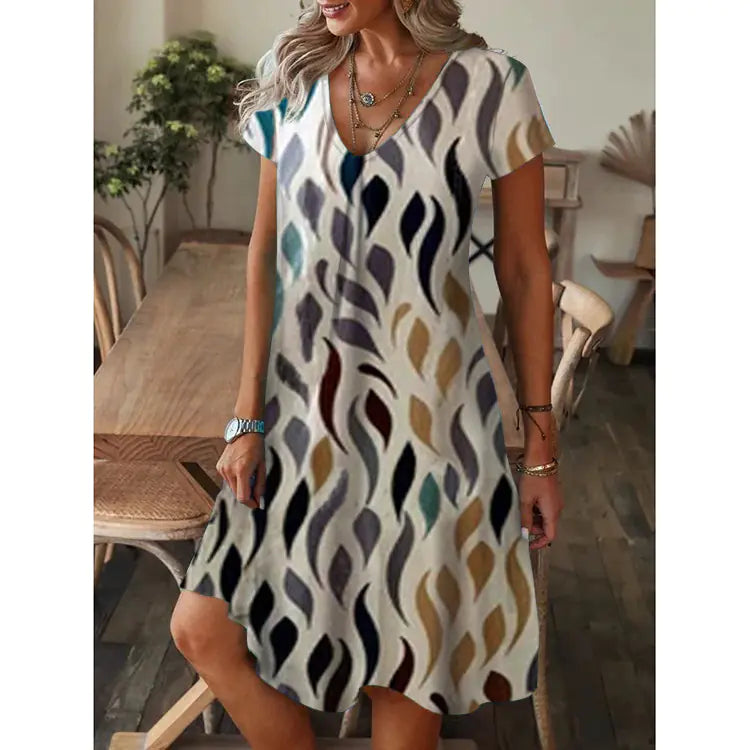 2023 Summer Women's Casual V-Neck Printed Dress