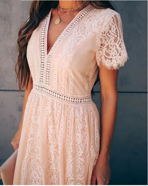2020 Summer New Women's Lace V-Neck Maxi Dress