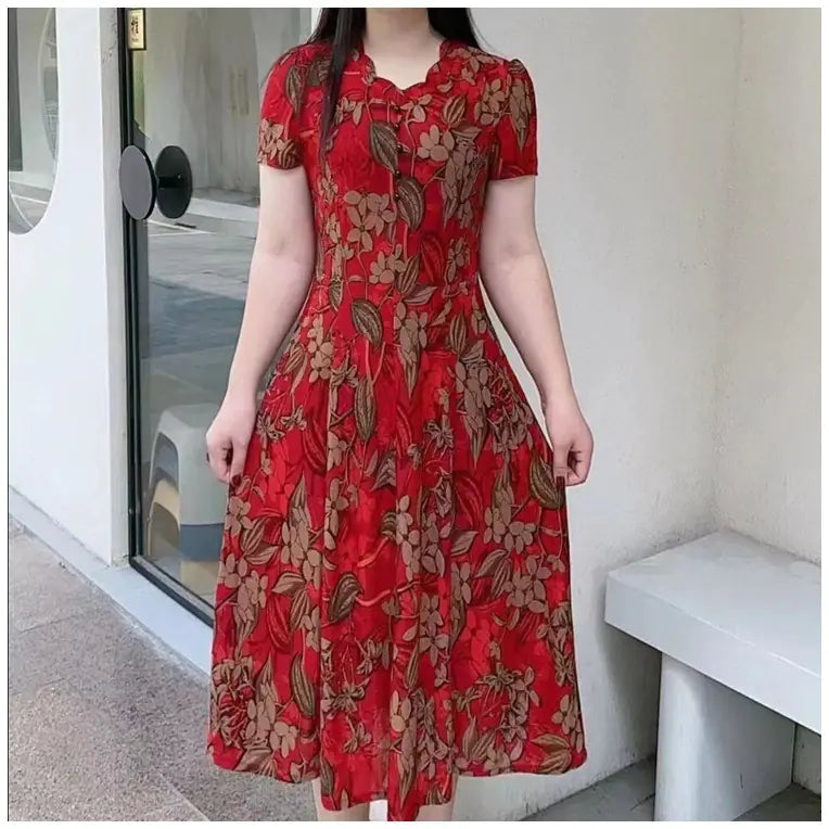 Short Sleeve V-Neck Dress for Moms (One Piece)