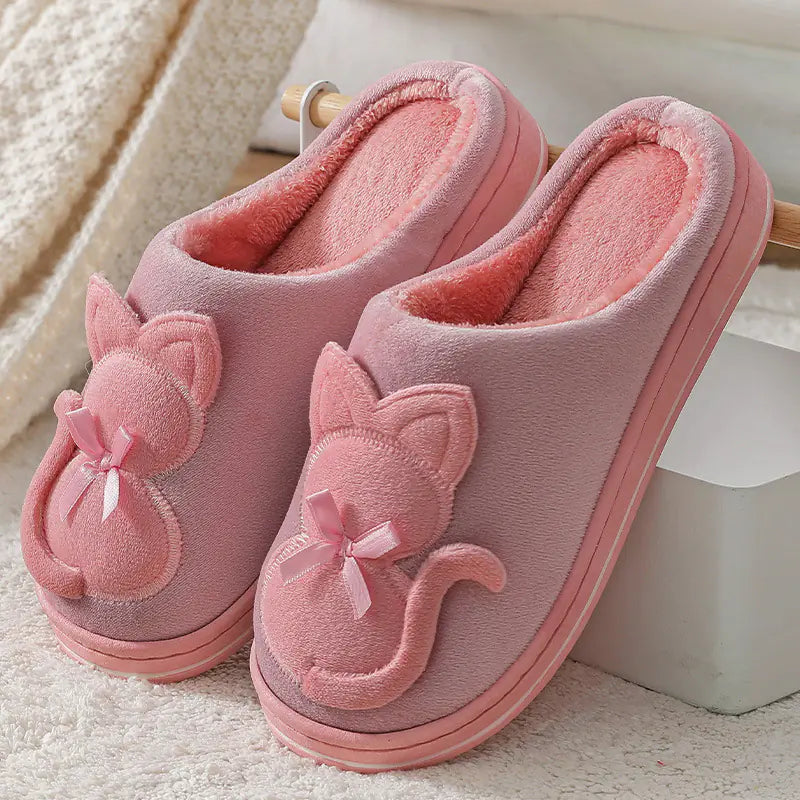 Cute Plush Couple Cotton Slippers for Women Non-slip