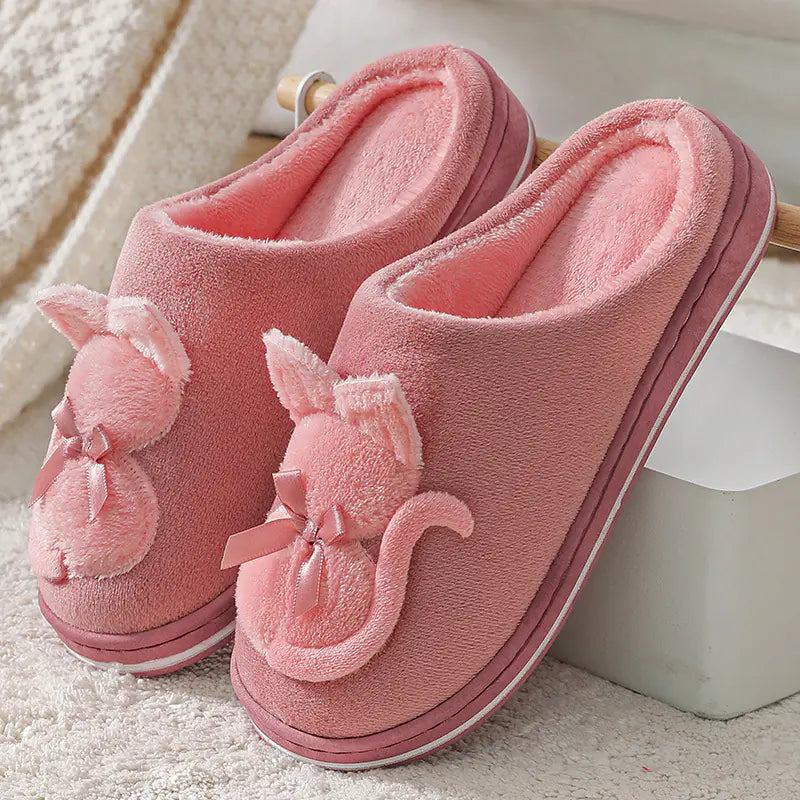Cute Plush Couple Cotton Slippers for Women Non-slip