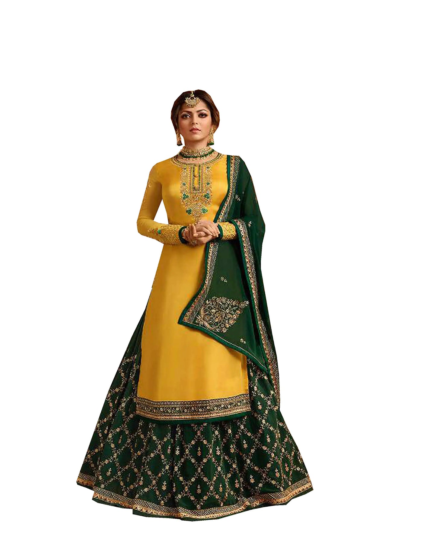 New Indian/Pakistani Eid Special Party/Ethnic wear Georgette Straight Ghagra Style Salwar for Womens (Yellow XX-LARGE-46)