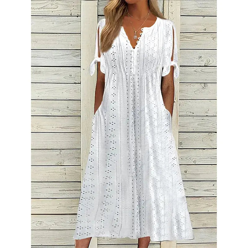 2023 Summer Women's Lace V-Neck Dress with Ruffles