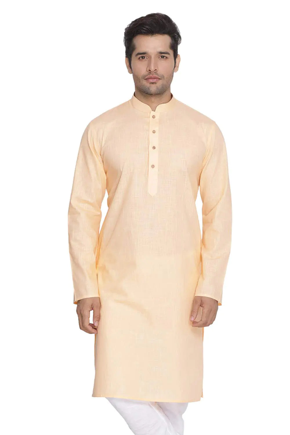 VASTRAMAY Mens Beige Cotton Linen Blend Kurta