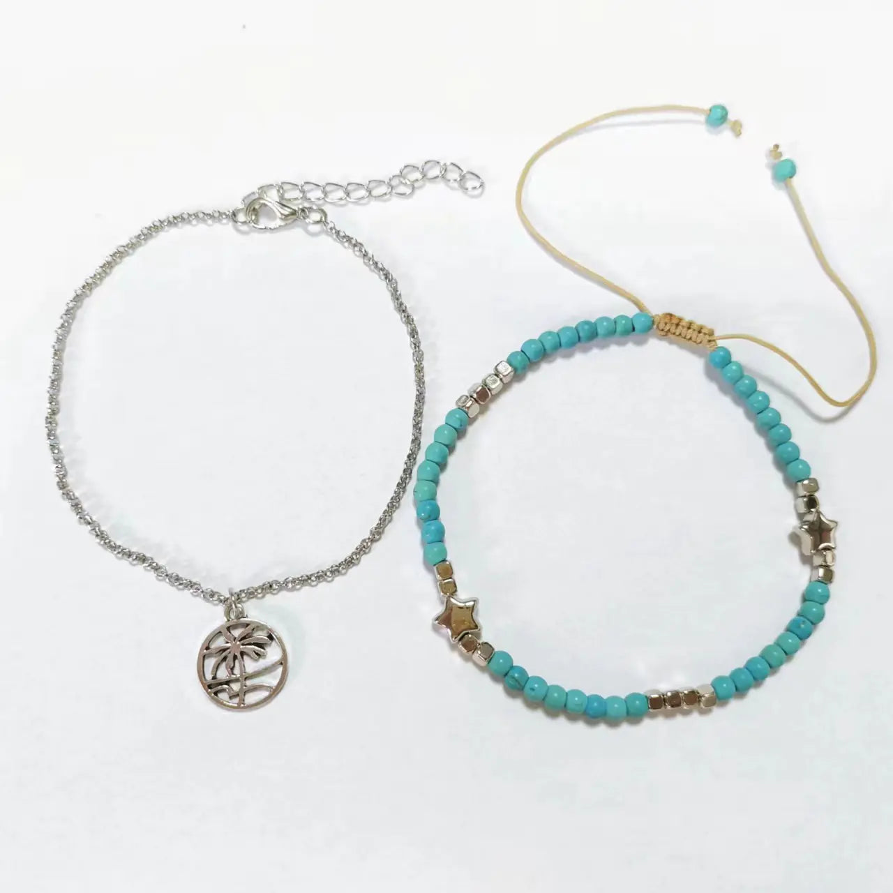 Bohemian Star Turquoise Anklet with Cube Beads