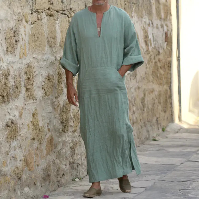Men's Long Cotton Linen T-Shirt - Middle East Style