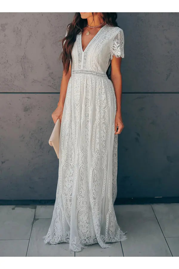 2020 Summer New Women's Lace V-Neck Maxi Dress