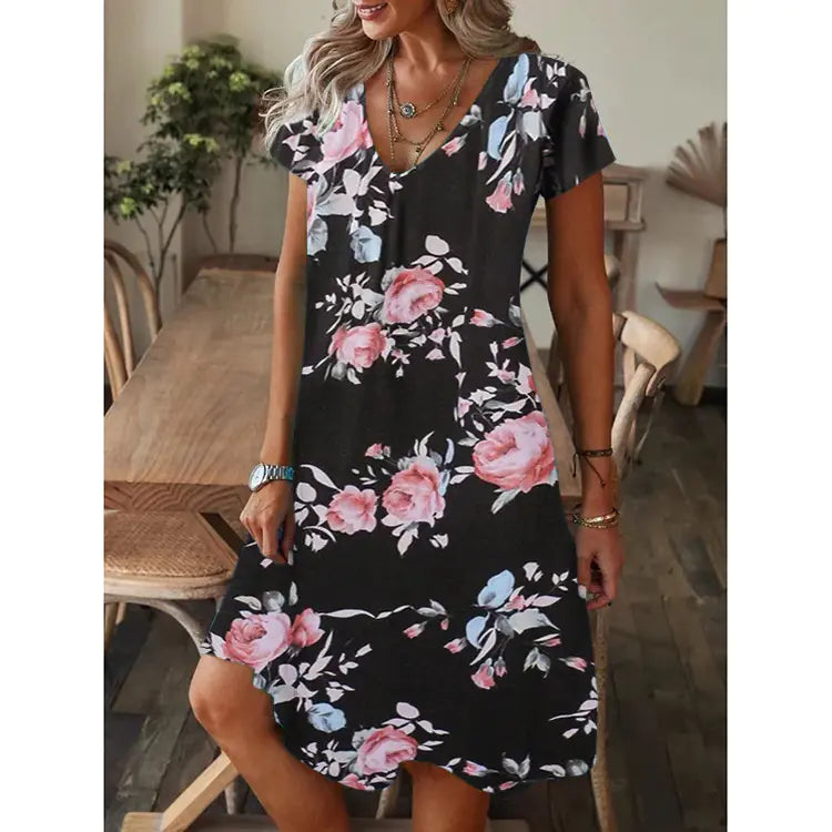 2023 Summer Women's Casual V-Neck Printed Dress