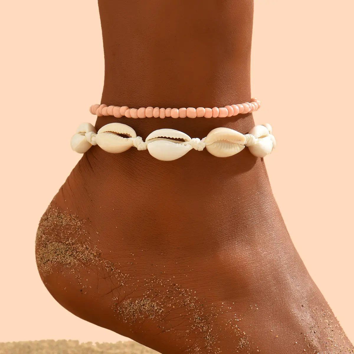 2PCS Bohemian Shell Woven Anklets with Rice Beads