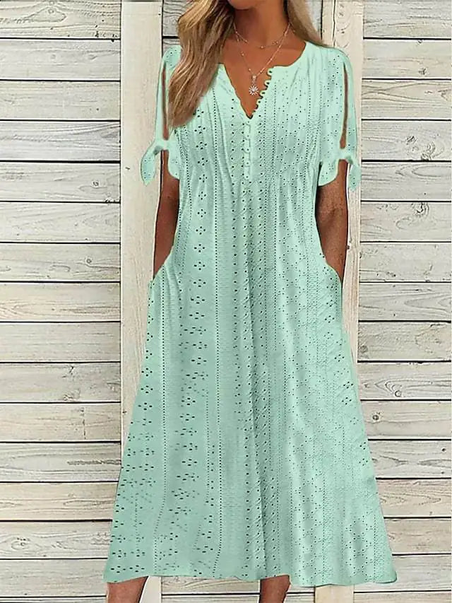 2023 Summer Women's Lace V-Neck Dress with Ruffles