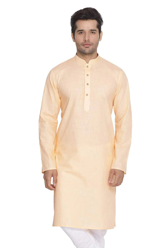 VASTRAMAY Mens Beige Cotton Linen Blend Kurta