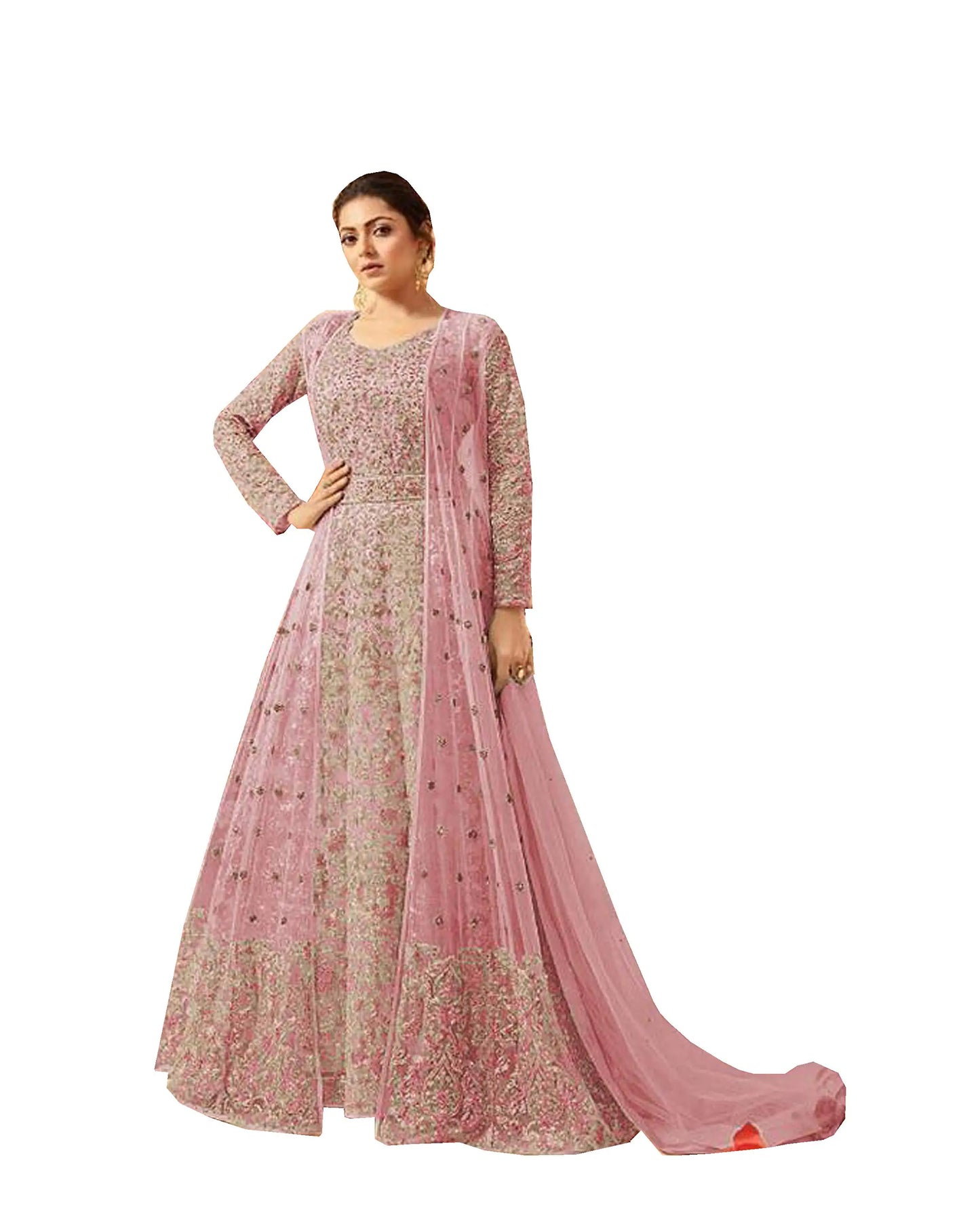 Delisa Indian/Pakistani Bollywood Party Wear Long Anarkali Gown for Womens LT NNew (Light Pink XX-LARGE-46)