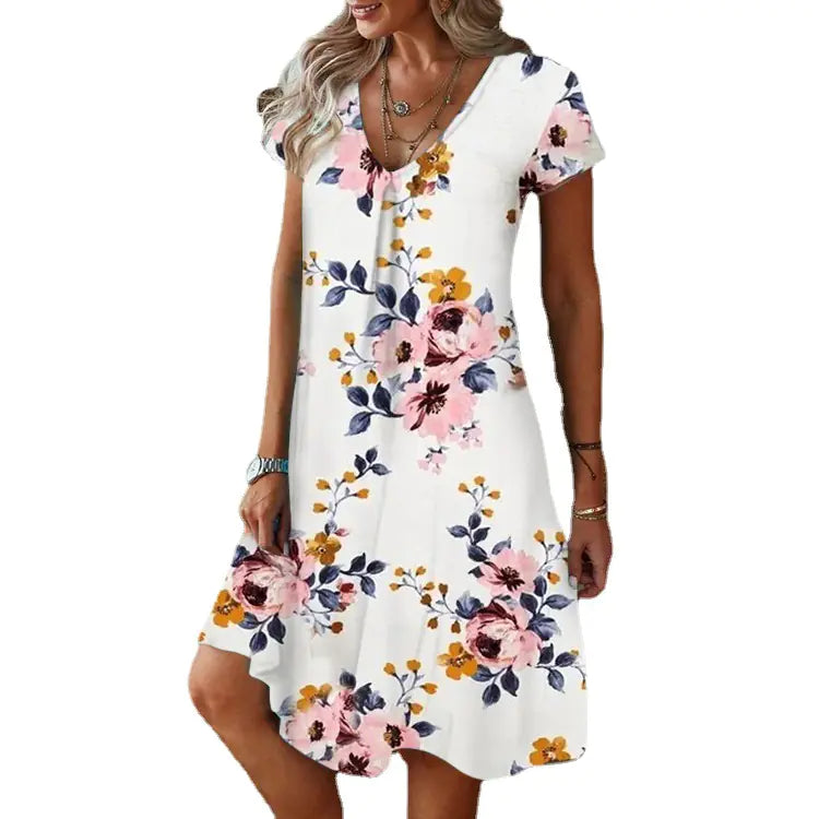 2023 Summer Women's Casual V-Neck Printed Dress