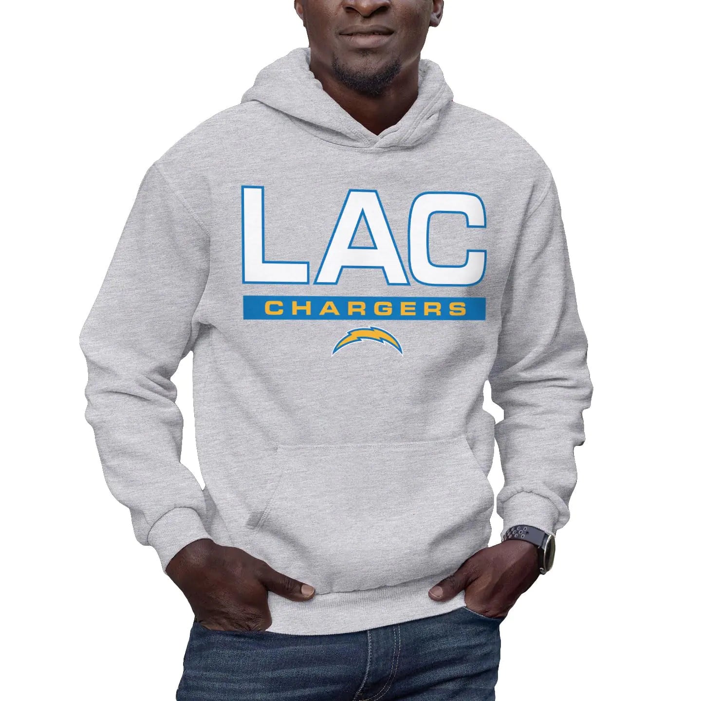 Hybrid Sports NFL - Los Angeles Chargers - City Block - Mens and Womens Pullover Hoodie Fleece Sweatshirt - Size Small - Los Angeles Chargers - Athletic Heather