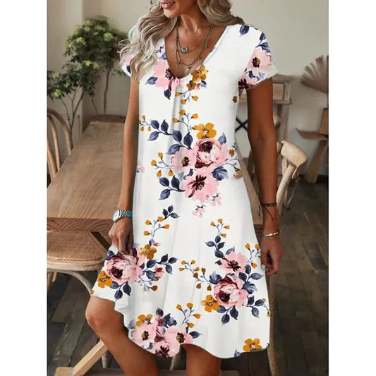 2023 Summer Women's Casual V-Neck Printed Dress