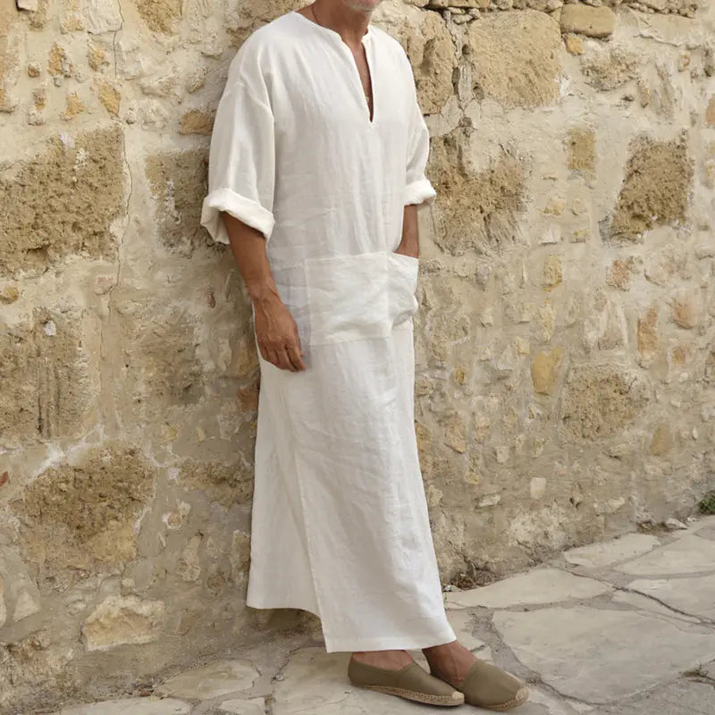 Men's Long Cotton Linen T-Shirt - Middle East Style