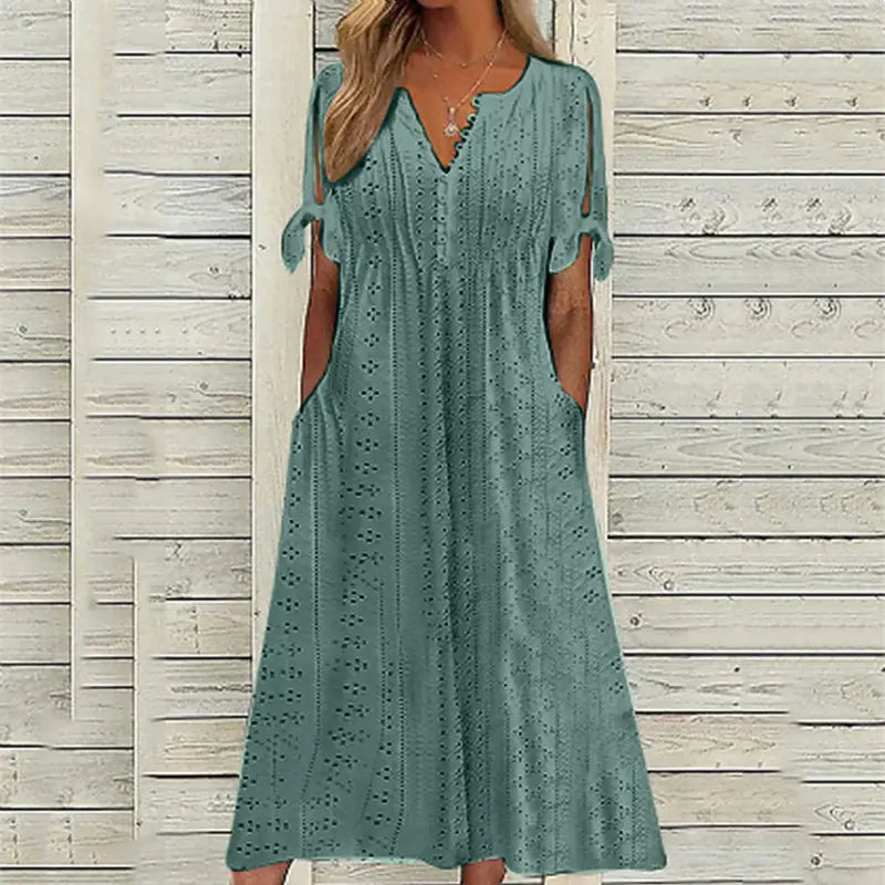 2023 Summer Women's Lace V-Neck Dress with Ruffles