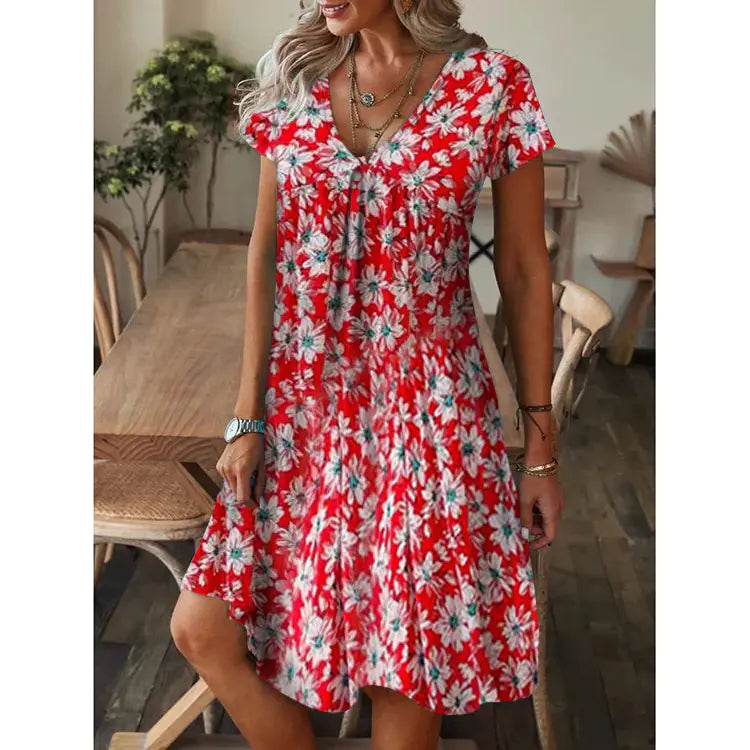 2023 Summer Women's Casual V-Neck Printed Dress