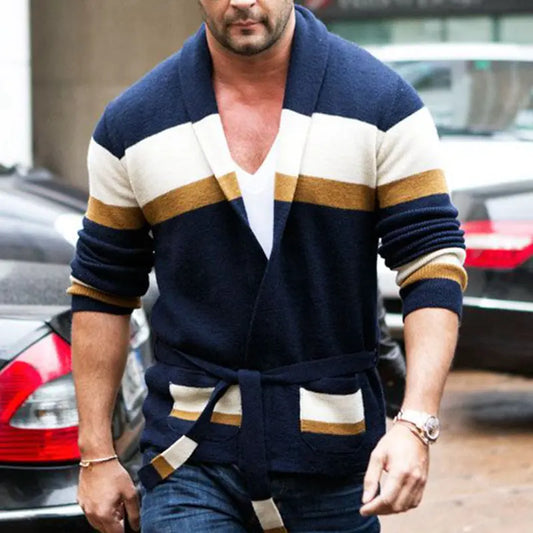 Striped Long Sleeve Knitted Cardigan Sweater