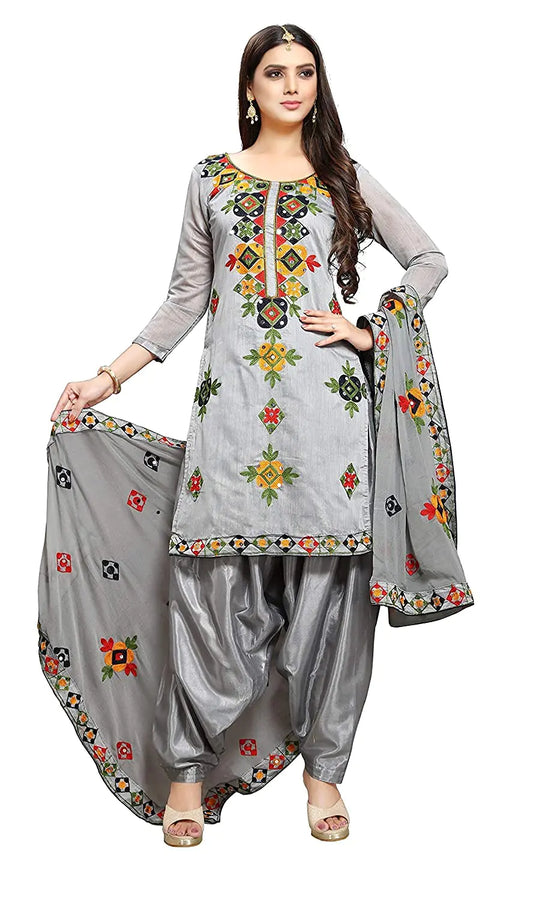 Ready to Wear Indian Pakistani Chanderi Cotton Ethnic Wear Punjabi Salwar Kameez Patiala Suit for Women Grey