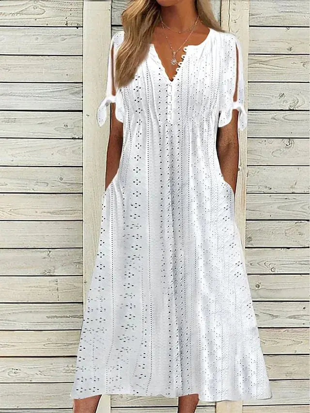 2023 Summer Women's Lace V-Neck Dress with Ruffles