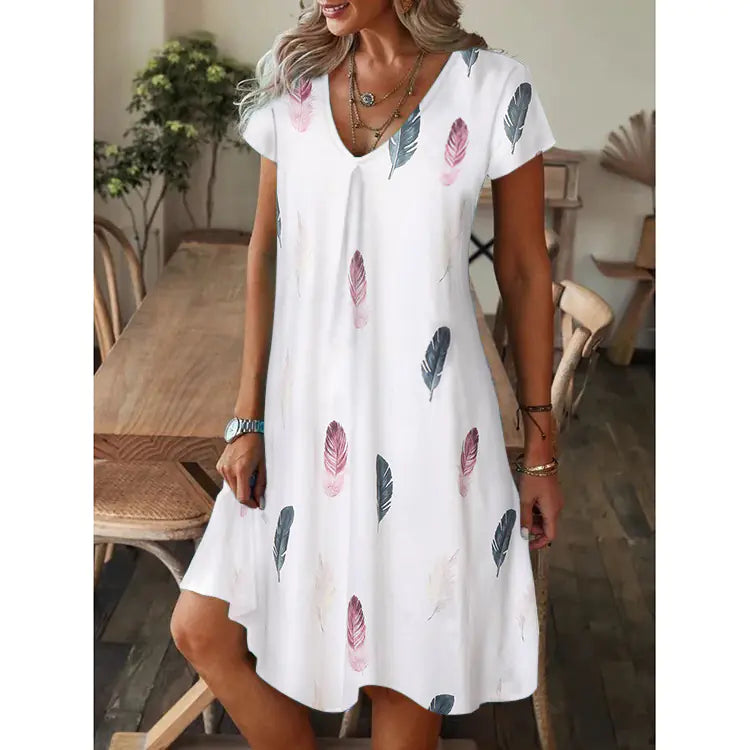 2023 Summer Women's Casual V-Neck Printed Dress