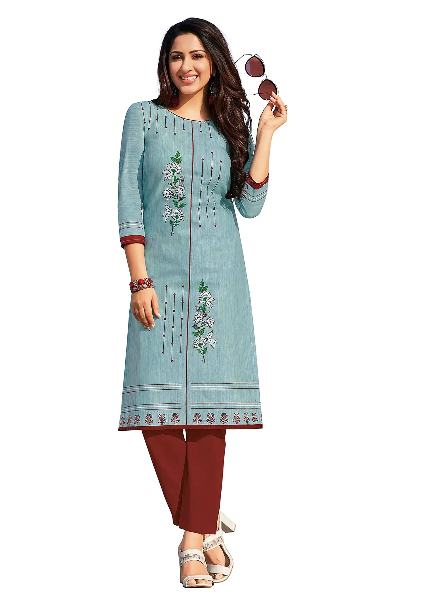 Miraan Womens Cotton Printed Readymade Kurti Small Green