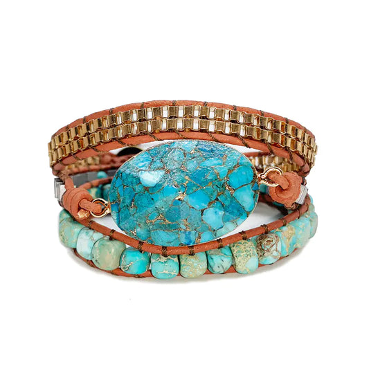 Turquoise Handmade Woven Bracelet - Multi-Layer Style