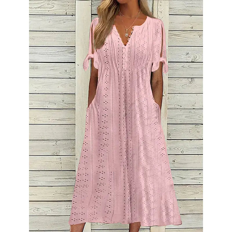 2023 Summer Women's Lace V-Neck Dress with Ruffles