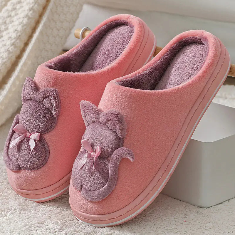 Cute Plush Couple Cotton Slippers for Women Non-slip