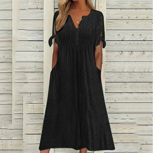 2023 Summer Women's Lace V-Neck Dress with Ruffles