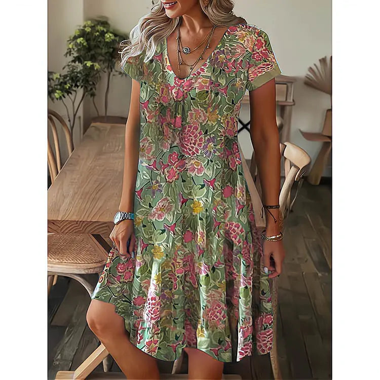 2023 Summer Women's Casual V-Neck Printed Dress