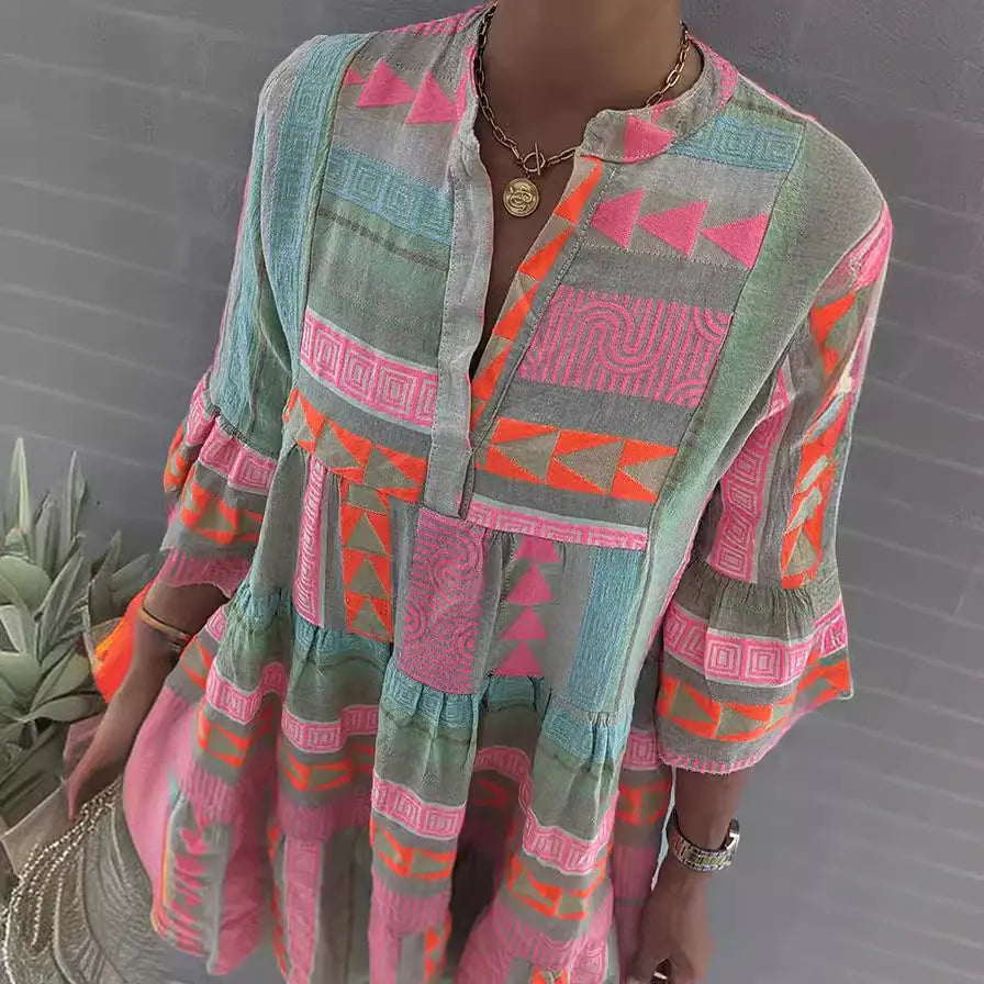 New Women's Printed V-Neck Dress for Fall 2023