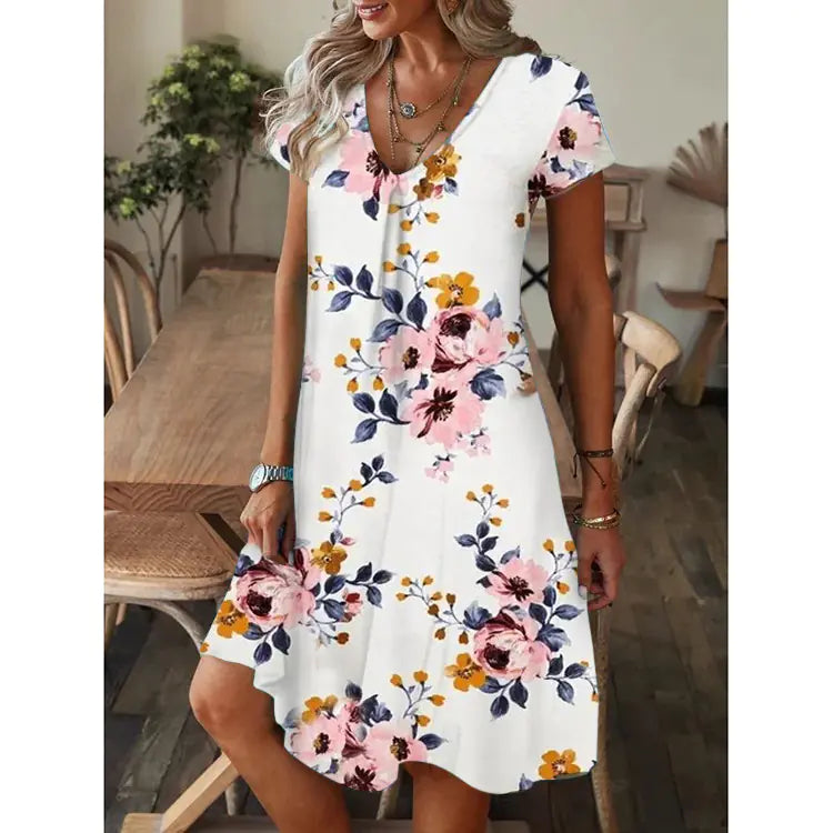 2023 Summer Women's Casual V-Neck Printed Dress