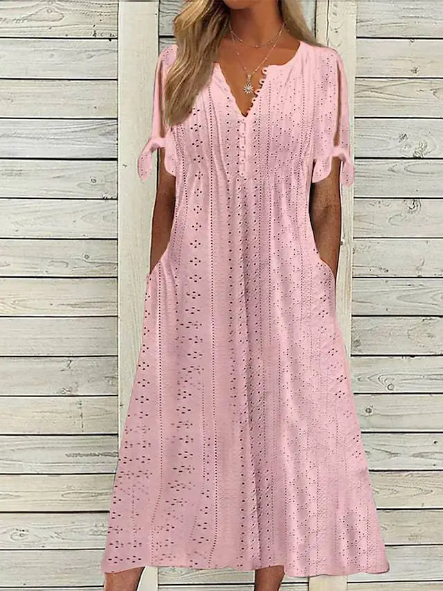 2023 Summer Women's Lace V-Neck Dress with Ruffles