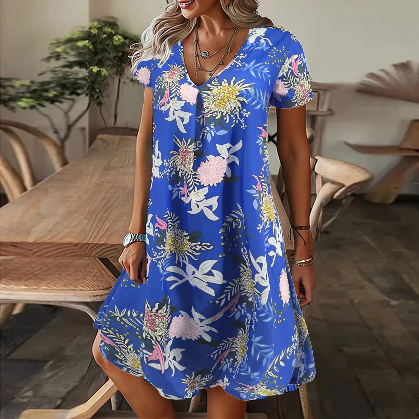 2023 Summer Women's Casual V-Neck Printed Dress