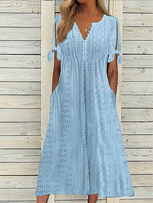 2023 Summer Women's Lace V-Neck Dress with Ruffles