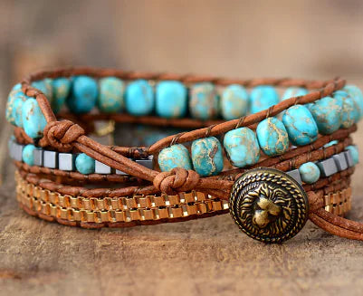 Turquoise Handmade Woven Bracelet - Multi-Layer Style