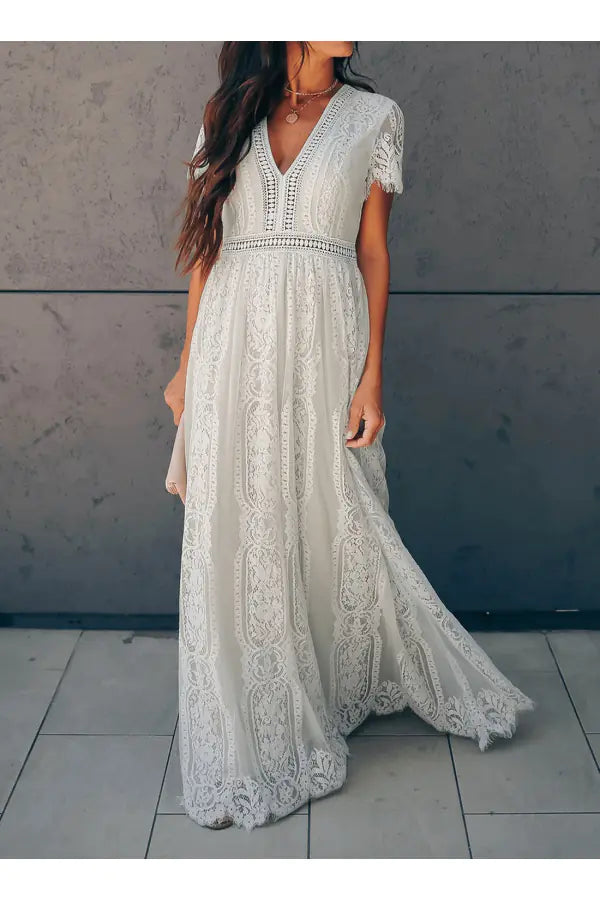 2020 Summer New Women's Lace V-Neck Maxi Dress