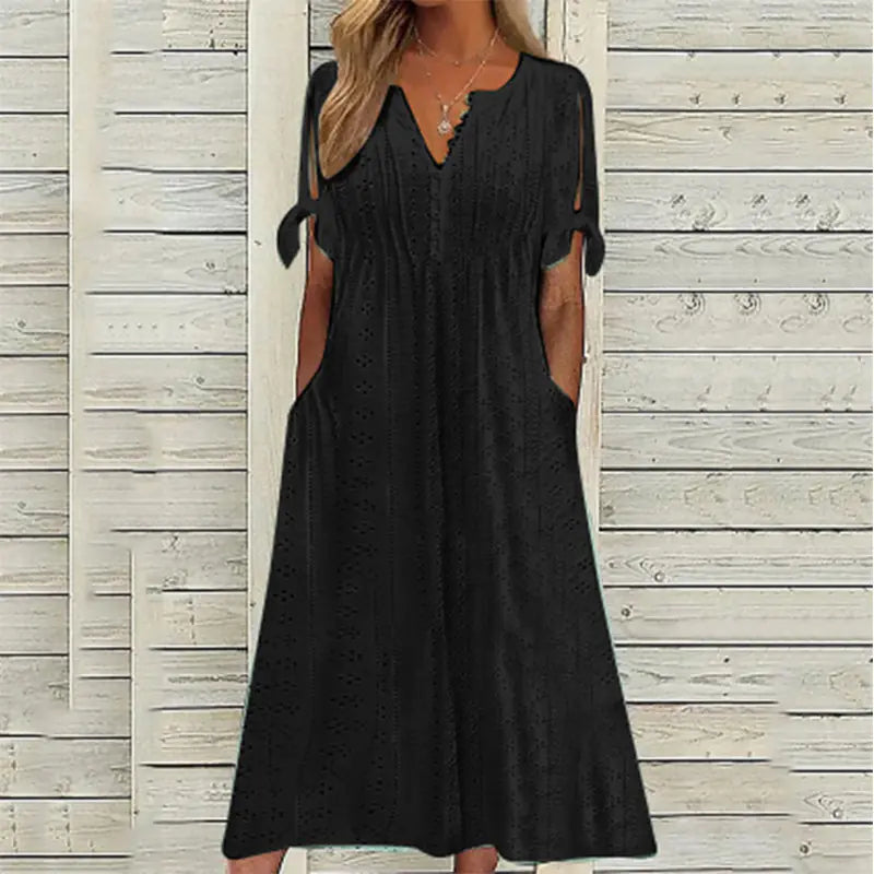 2023 Summer Women's Lace V-Neck Dress with Ruffles