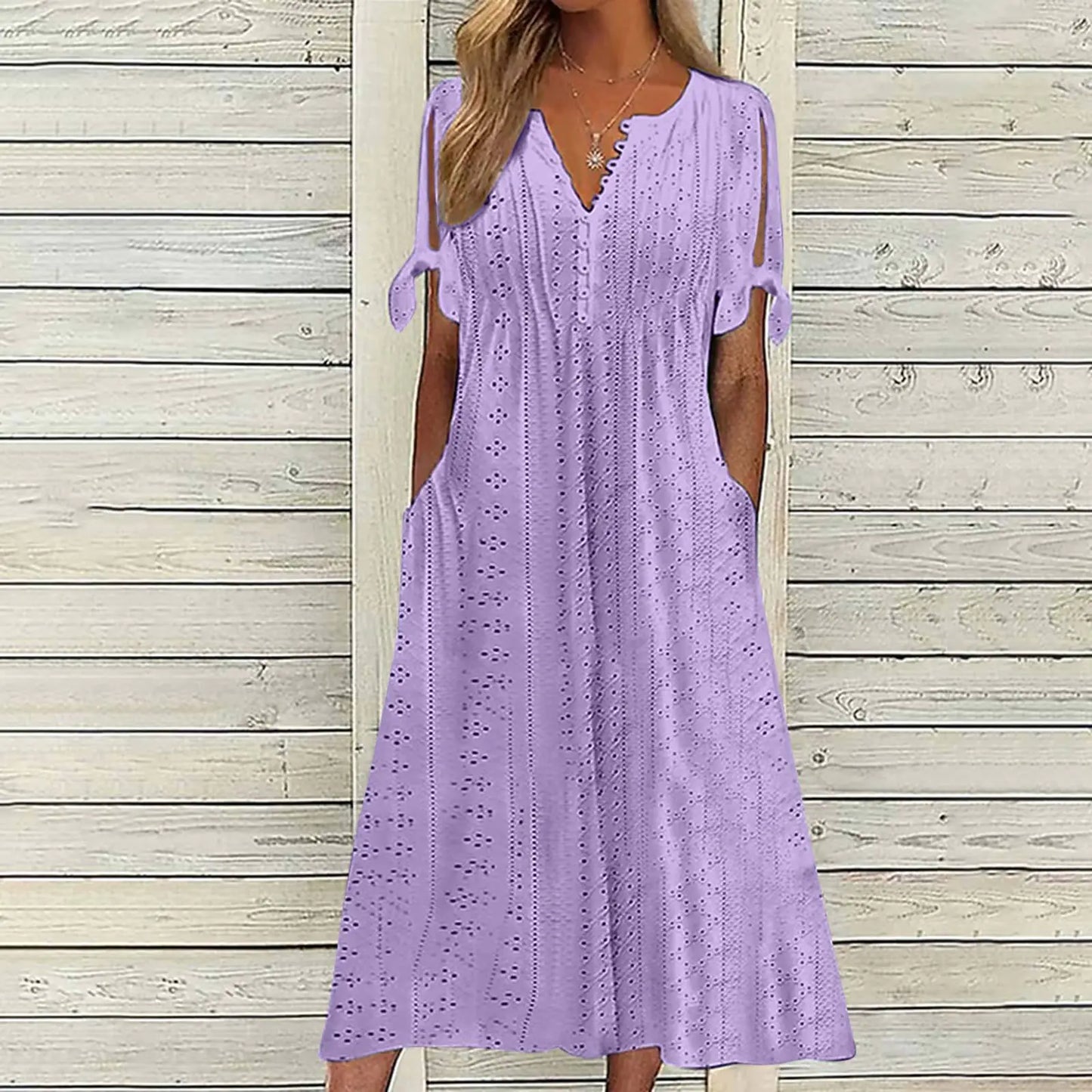 2023 Summer Women's Lace V-Neck Dress with Ruffles