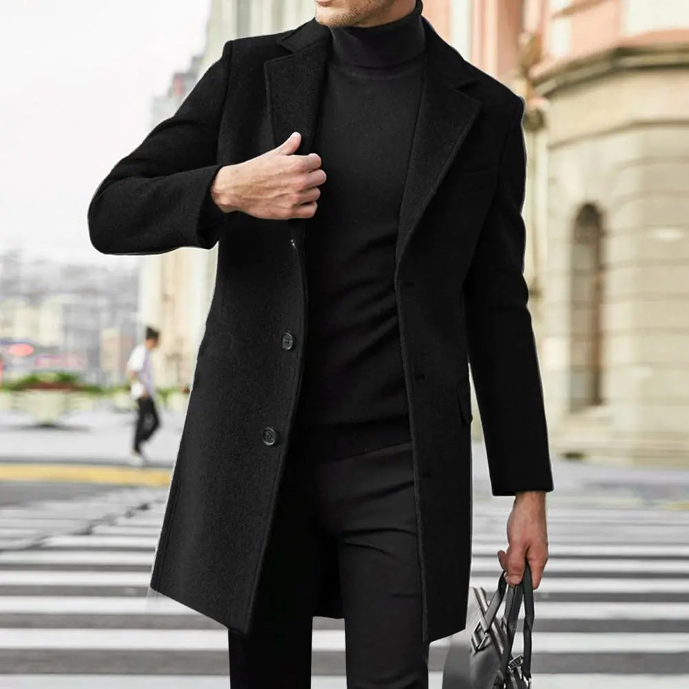 Men's Slim Fit Single Breasted Wool Overcoat Jacket
