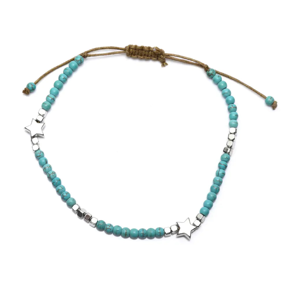 Bohemian Star Turquoise Anklet with Cube Beads