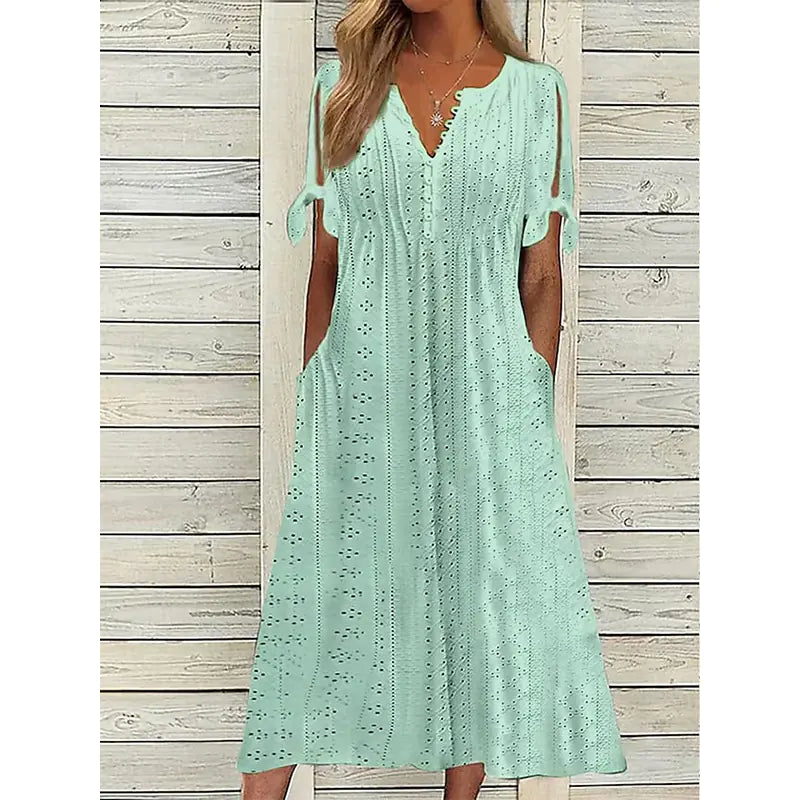 2023 Summer Women's Lace V-Neck Dress with Ruffles