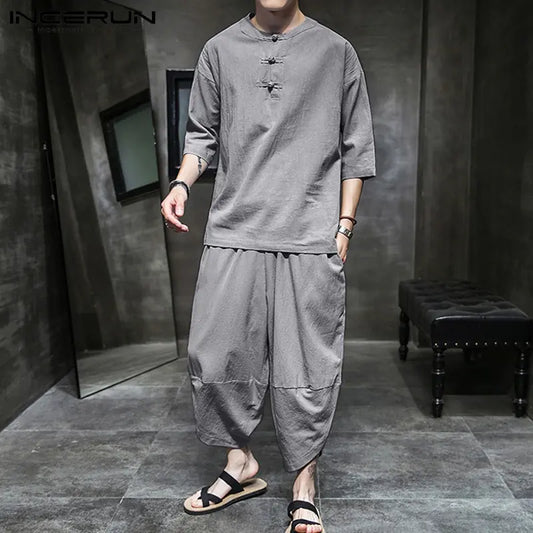 Men's Ethnic Style Thin Cotton and Linen Suit