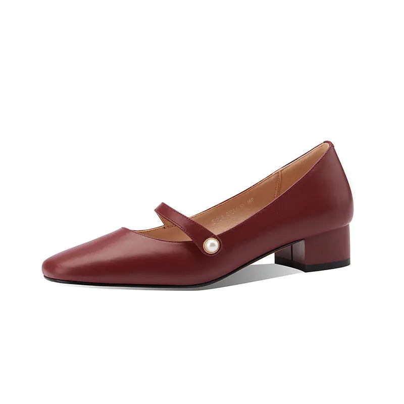 Vintage Chunky Heel Mary Jane Leather Shoes for Women